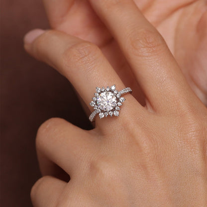 2 CT Round Halo & Pave Moissanite Engagement Ring