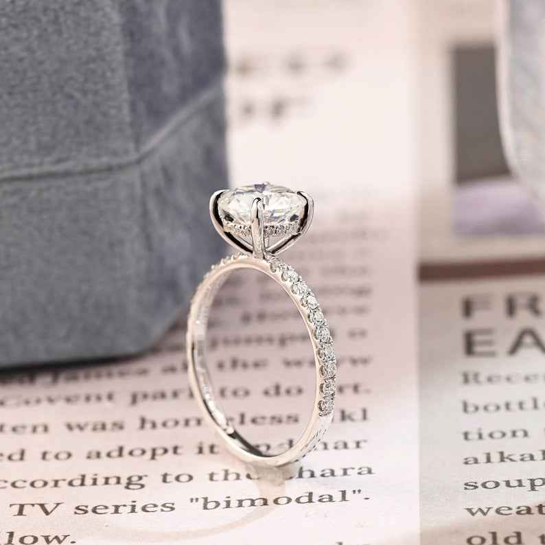 1 CT Round Pave Moissanite Engagement Ring