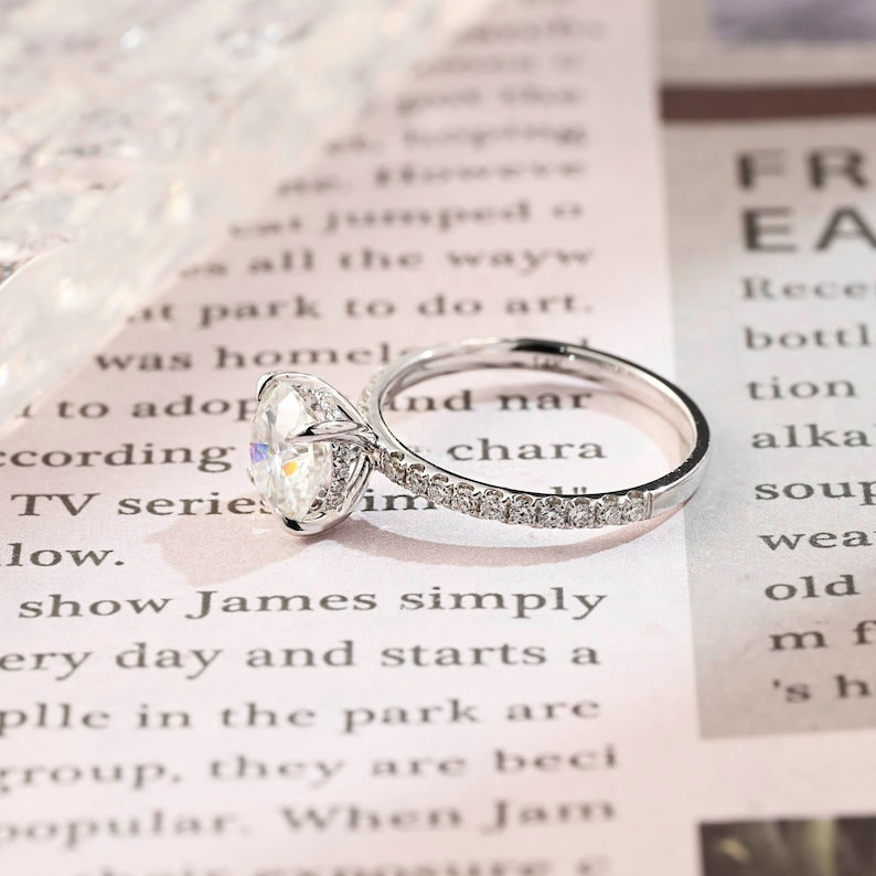 1 CT Round Pave Moissanite Engagement Ring