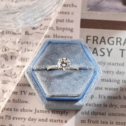 1 CT Round Pave Moissanite Engagement Ring