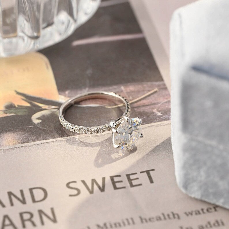 3 CT Round Pave Moissanite Engagement Ring