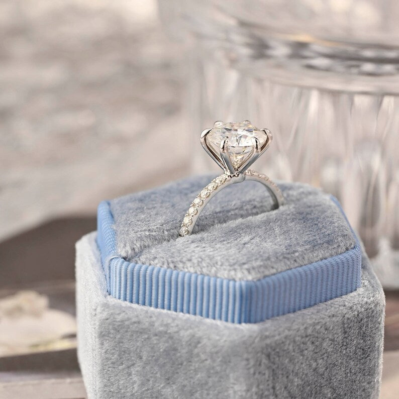 3 CT Round Pave Moissanite Engagement Ring