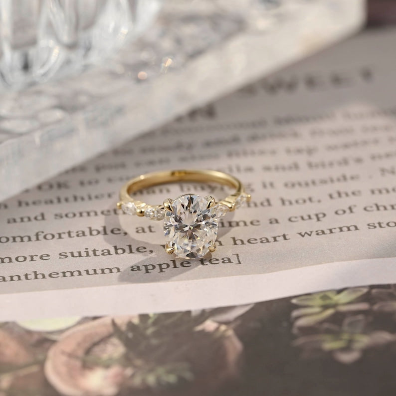 2.5 CT Oval Pave Moissanite Engagement Ring