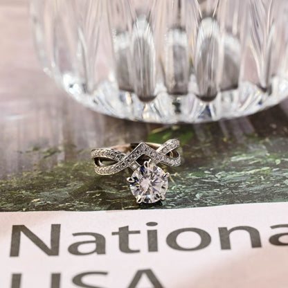 2 CT Round Criss Cross Pave Moissanite Engagement Ring