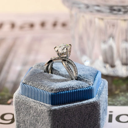 2 CT Round Criss Cross Pave Moissanite Engagement Ring