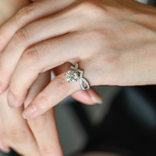 2 CT Round Criss Cross Pave Moissanite Engagement Ring