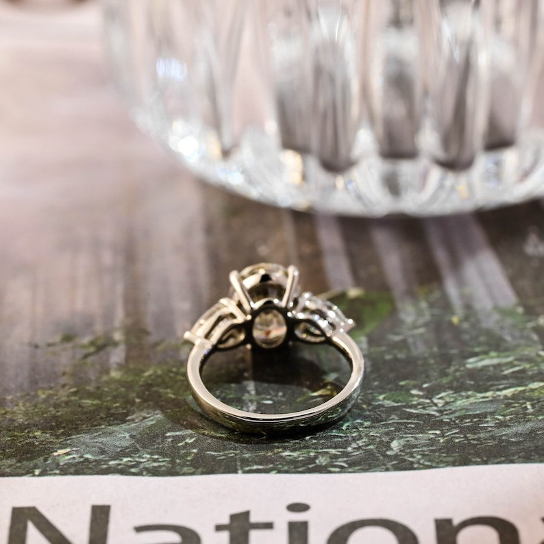 3 CT Oval Three Stone Moissanite Engagement Ring