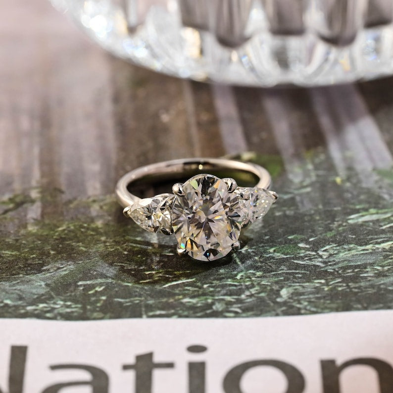 3 CT Oval Three Stone Moissanite Engagement Ring