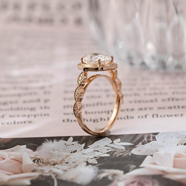 3 CT Oval Halo & Pave Moissanite Engagement Ring
