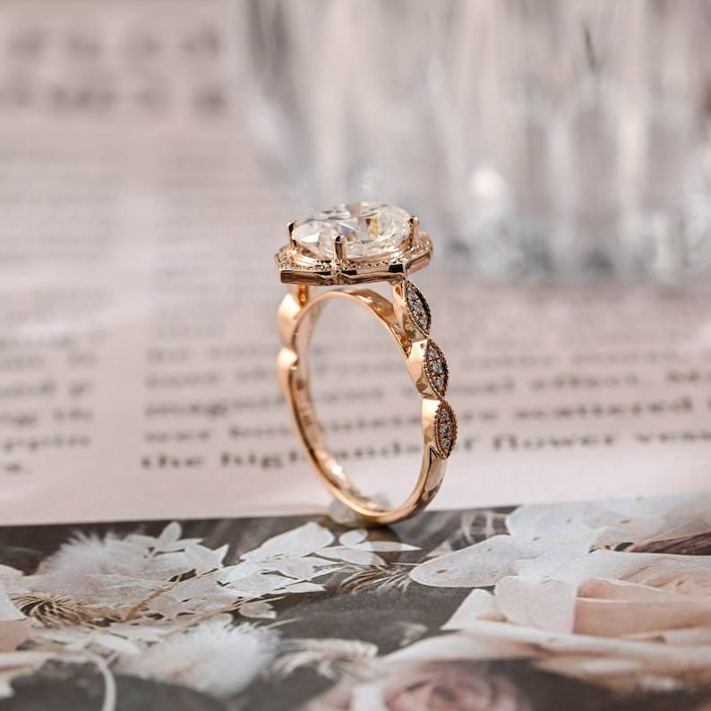 3 CT Oval Halo & Pave Moissanite Engagement Ring
