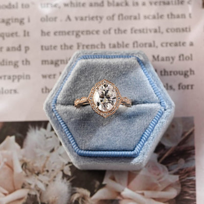 3 CT Oval Halo & Pave Moissanite Engagement Ring