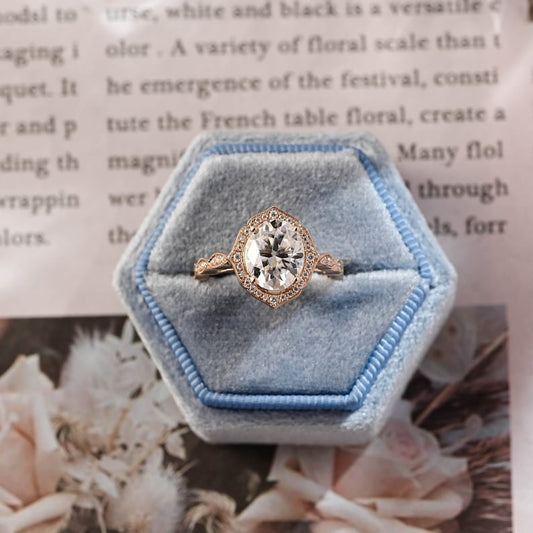 3 CT Oval Halo & Pave Moissanite Engagement Ring