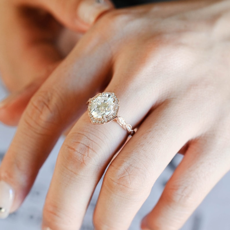 3 CT Oval Halo & Pave Moissanite Engagement Ring