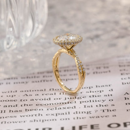 3 CT Oval Halo & Twisted Pave Moissanite Engagement Ring