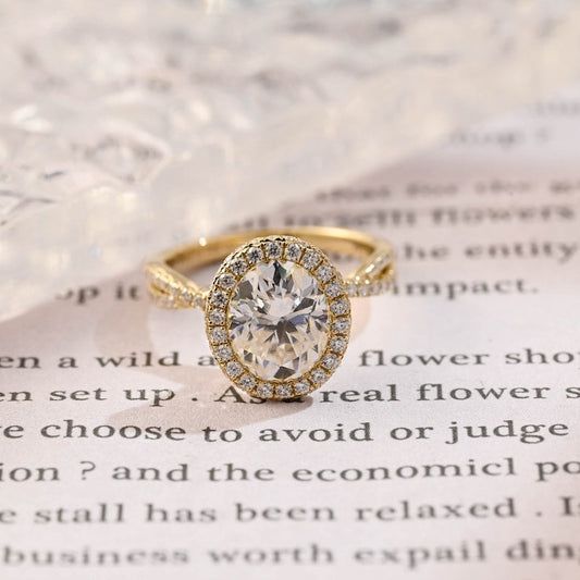3 CT Oval Halo & Twisted Pave Moissanite Engagement Ring