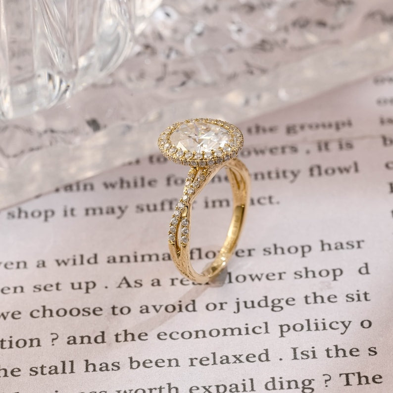 3 CT Oval Halo & Twisted Pave Moissanite Engagement Ring