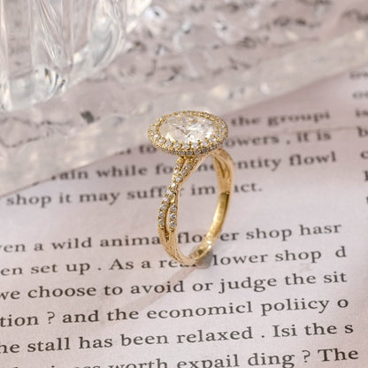 3 CT Oval Halo & Twisted Pave Moissanite Engagement Ring