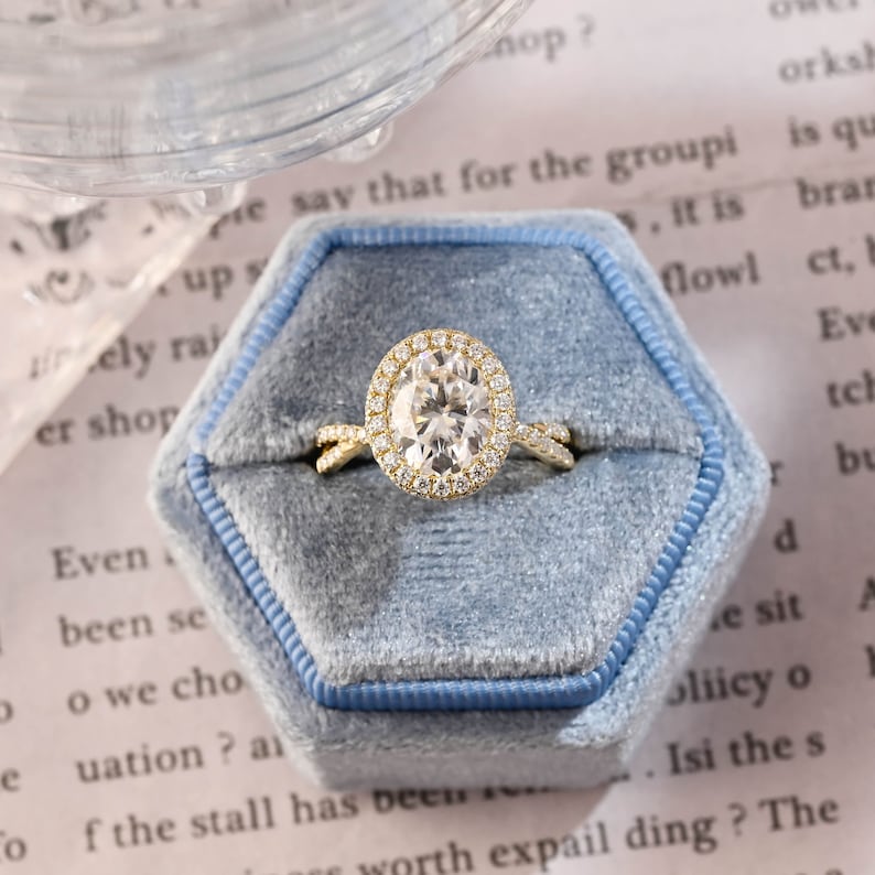 3 CT Oval Halo & Twisted Pave Moissanite Engagement Ring