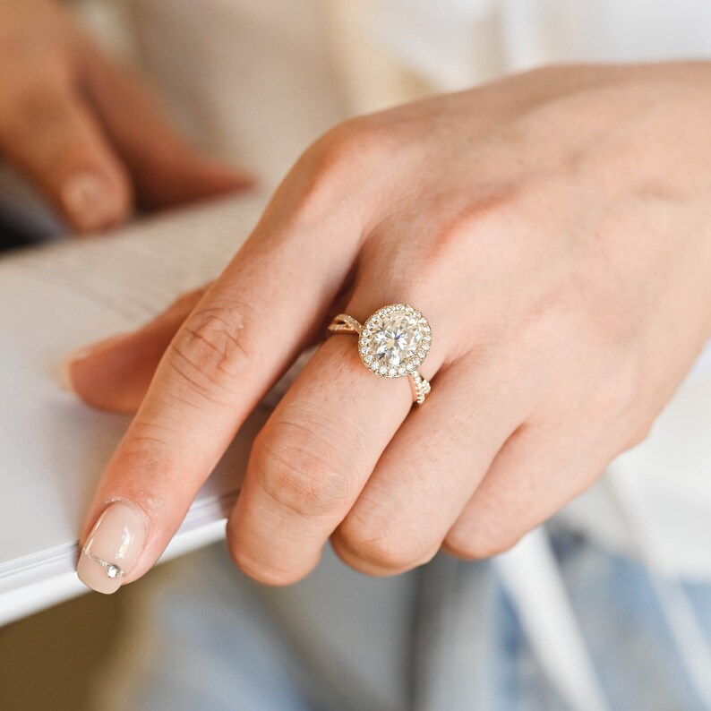 3 CT Oval Halo & Twisted Pave Moissanite Engagement Ring