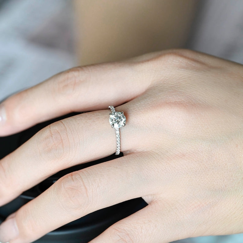 1 CT Round Pave Moissanite Engagement Ring
