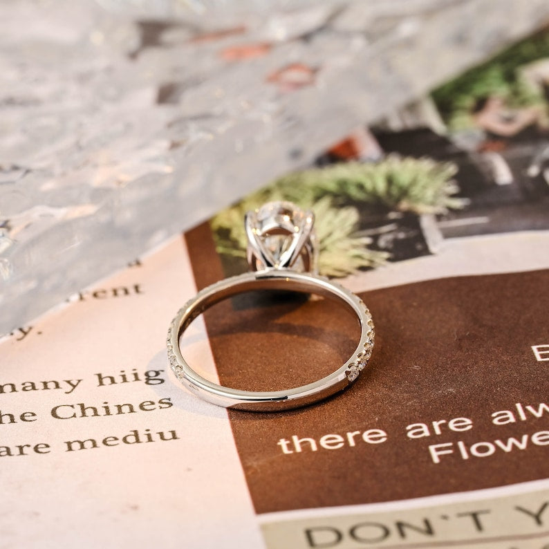 2.5 CT Oval Pave Moissanite Engagement Ring
