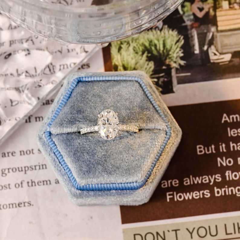 2.5 CT Oval Pave Moissanite Engagement Ring