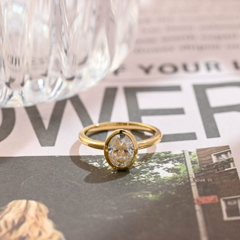 1 CT Oval Bezel Moissanite Engagement Ring