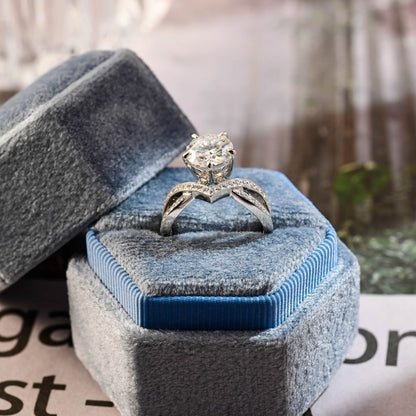 2 CT Round Criss Cross Pave Moissanite Engagement Ring
