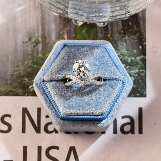 2 CT Round Criss Cross Pave Moissanite Engagement Ring