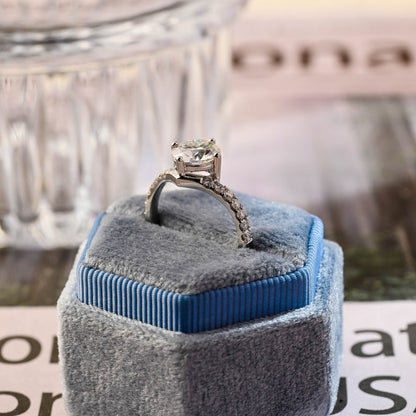2 CT Round Curved Pave Moissanite Engagement Ring