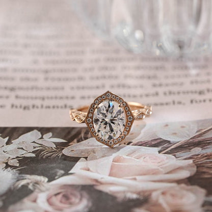 3 CT Oval Halo & Pave Moissanite Engagement Ring