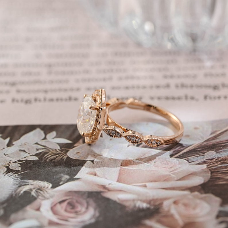 3 CT Oval Halo & Pave Moissanite Engagement Ring