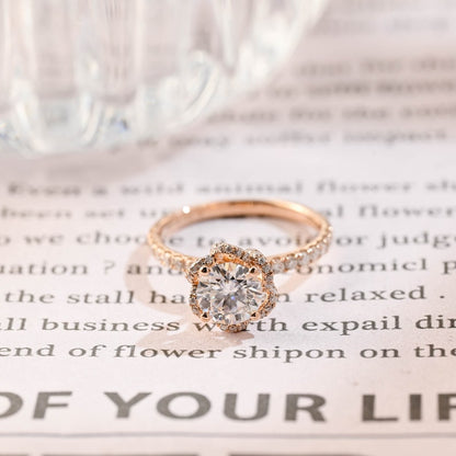 1 CT Round Spiral Pave Moissanite Engagement Ring