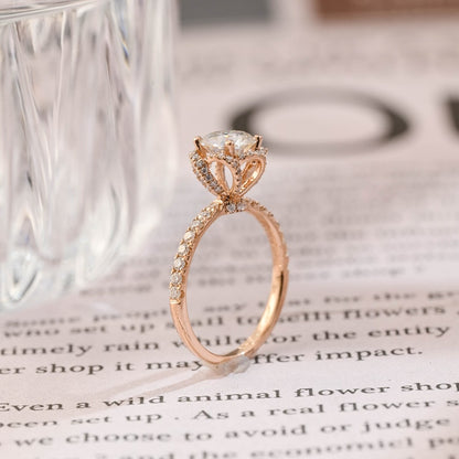 1 CT Round Spiral Pave Moissanite Engagement Ring