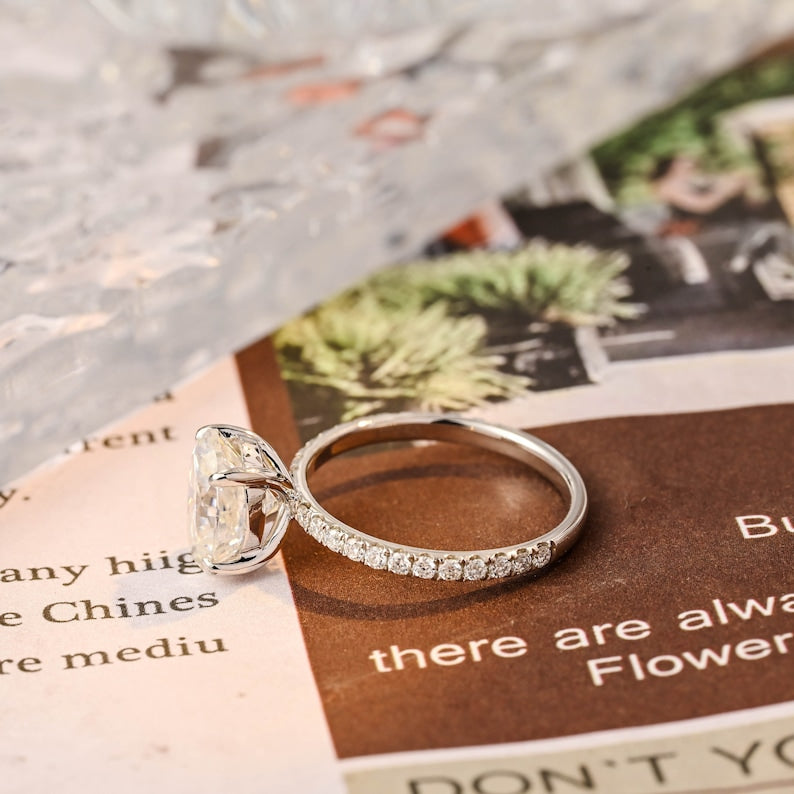 2.5 CT Oval Pave Moissanite Engagement Ring