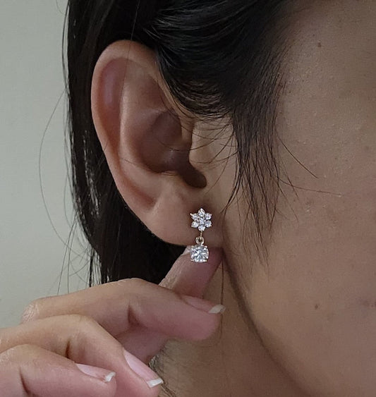 0.28 TCW Round Cut Dangle Stud Moissanite Earrings