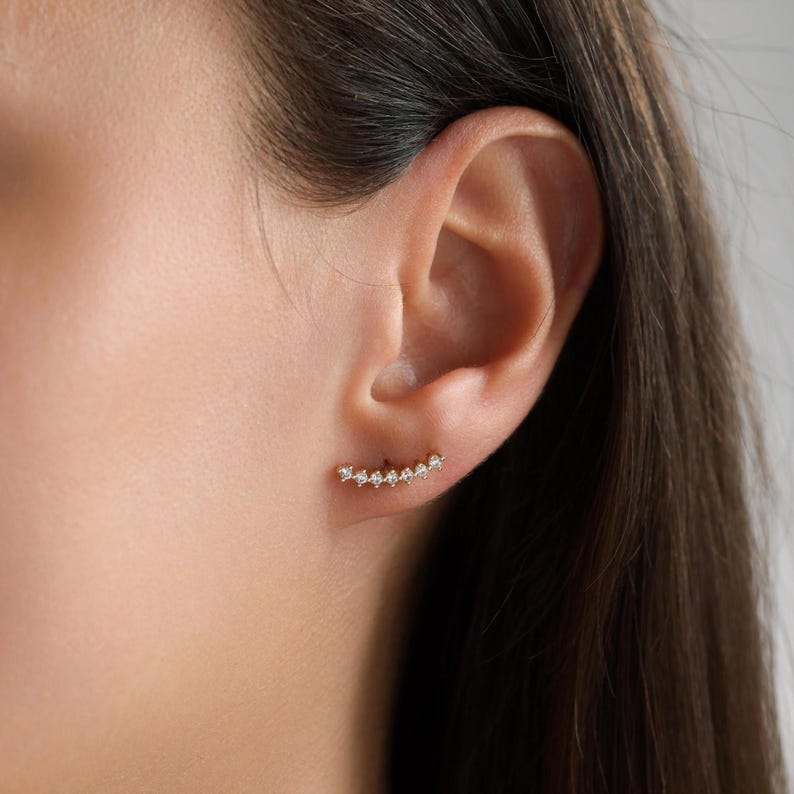 0.4 TCW Round Moissanite Curved Bar Stud Earrings