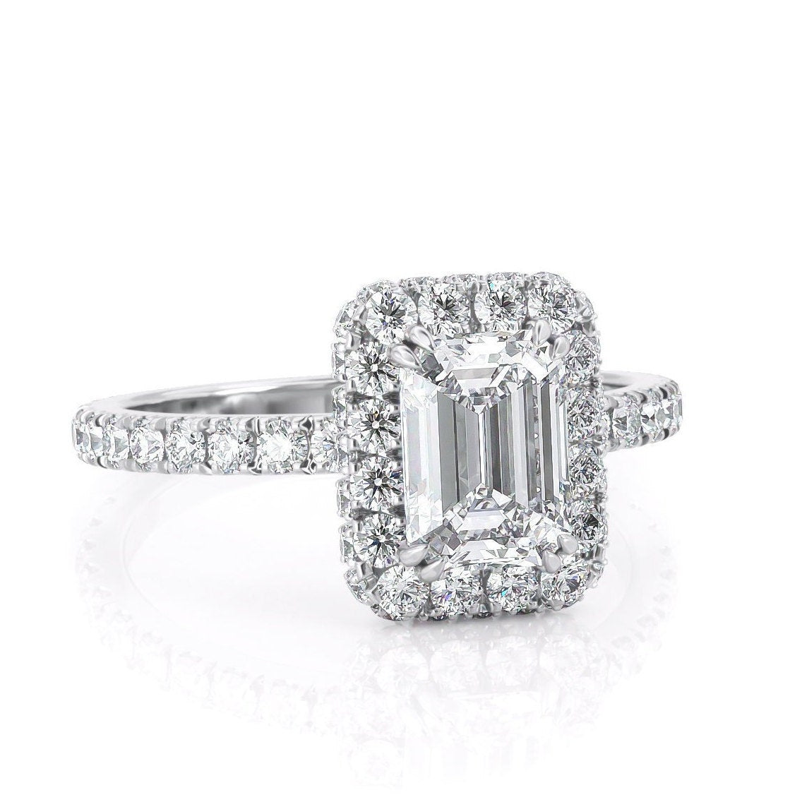 1 CT Emerald Halo & Pave Moissanite Engagement Ring