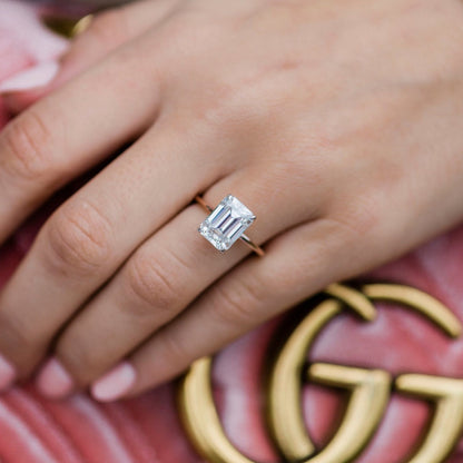 3.5 CT Emerald Hidden Halo Moissanite Engagement Ring
