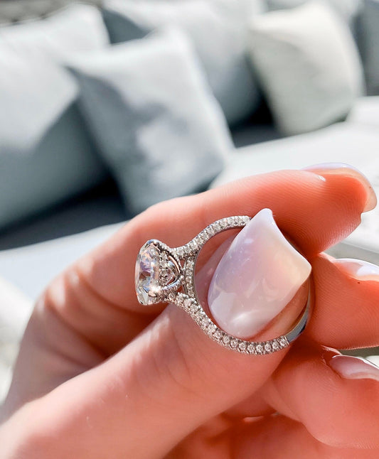 2.5 CT Round Hidden Halo & Pave Moissanite Engagement Ring