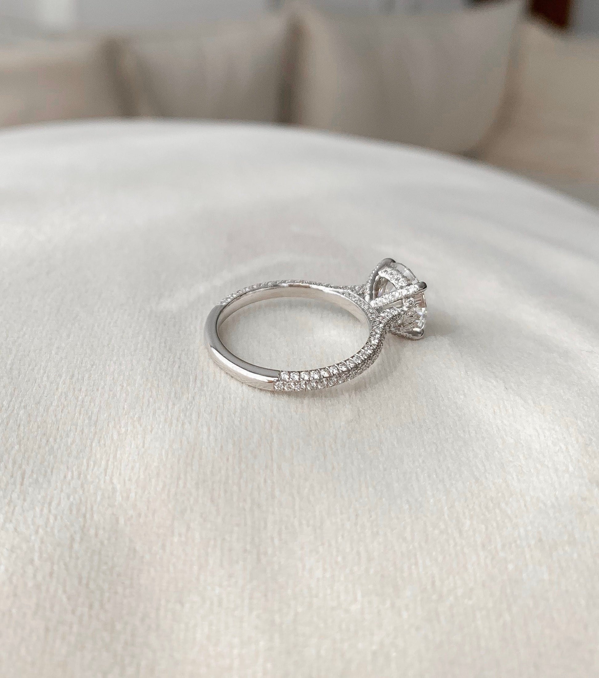 2.5 CT Round Hidden Halo & Pave Moissanite Engagement Ring