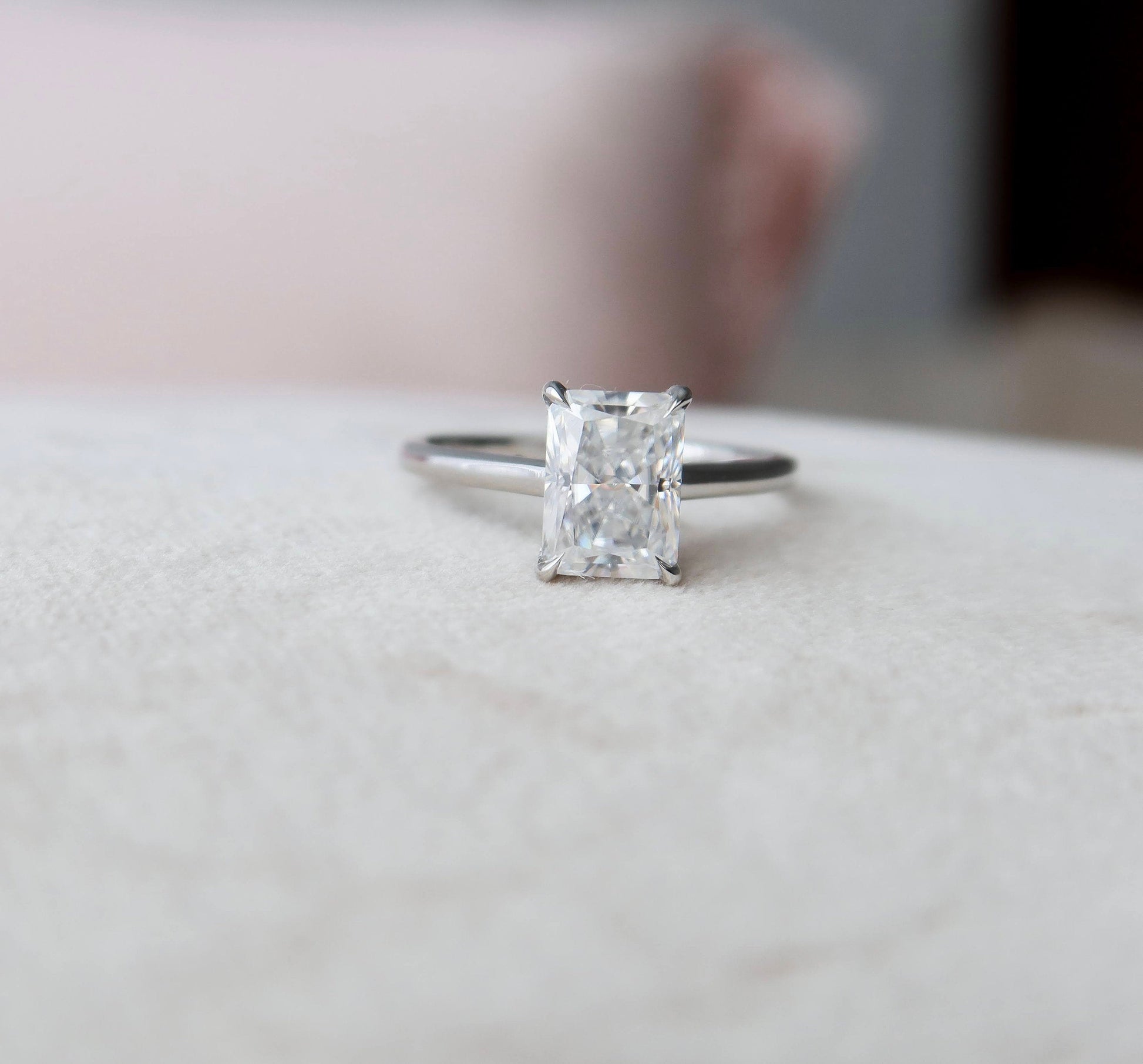 2 CT Radiant Hidden Halo & Pave Moissanite Engagement Ring