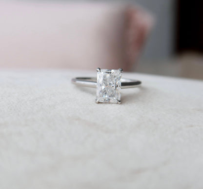 2 CT Radiant Hidden Halo & Pave Moissanite Engagement Ring