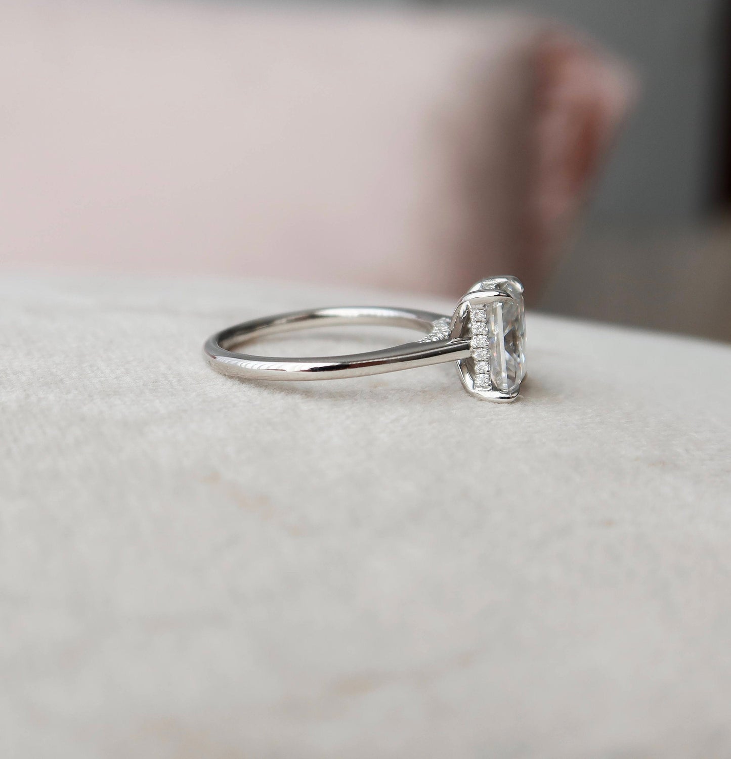 2 CT Radiant Hidden Halo & Pave Moissanite Engagement Ring