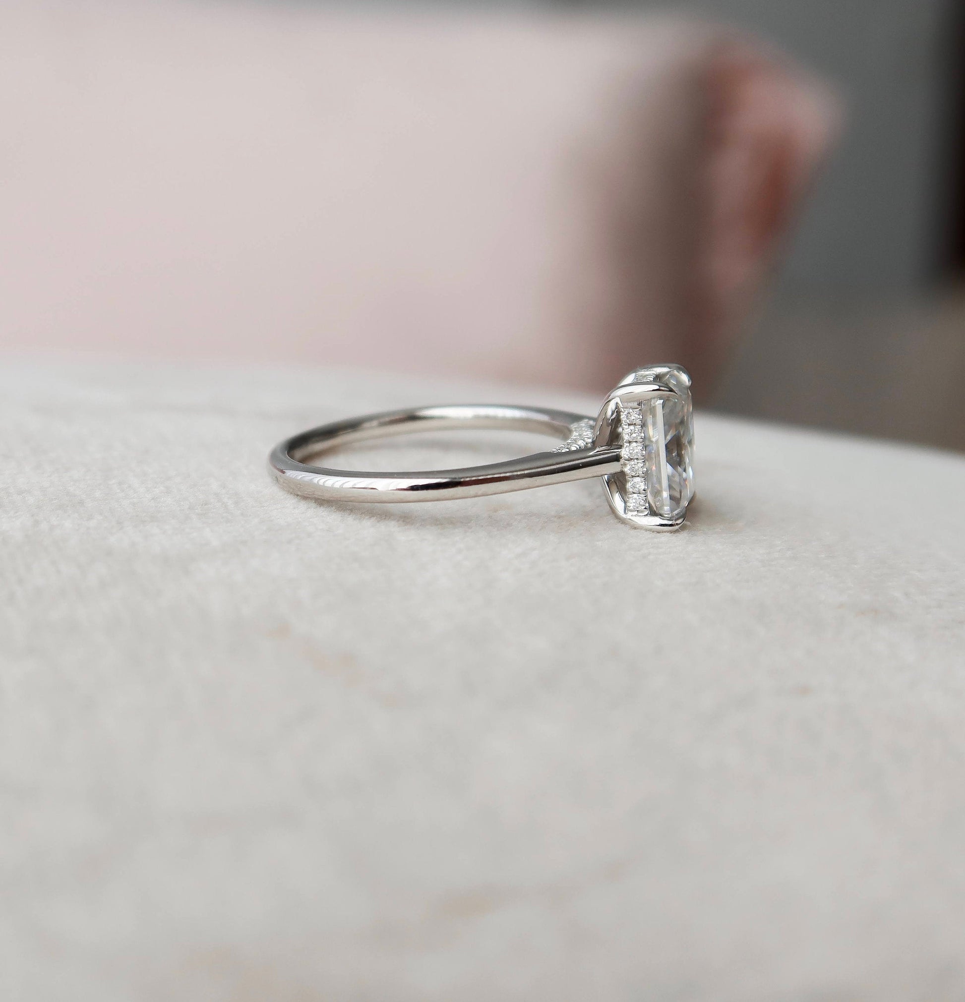 2 CT Radiant Hidden Halo & Pave Moissanite Engagement Ring