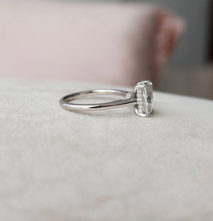 2 CT Radiant Hidden Halo & Pave Moissanite Engagement Ring