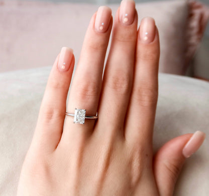 2 CT Radiant Hidden Halo & Pave Moissanite Engagement Ring