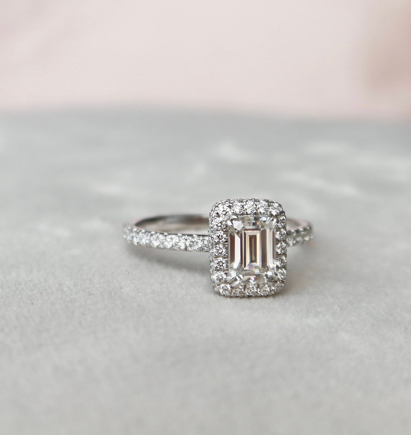 1 CT Emerald Halo & Pave Moissanite Engagement Ring