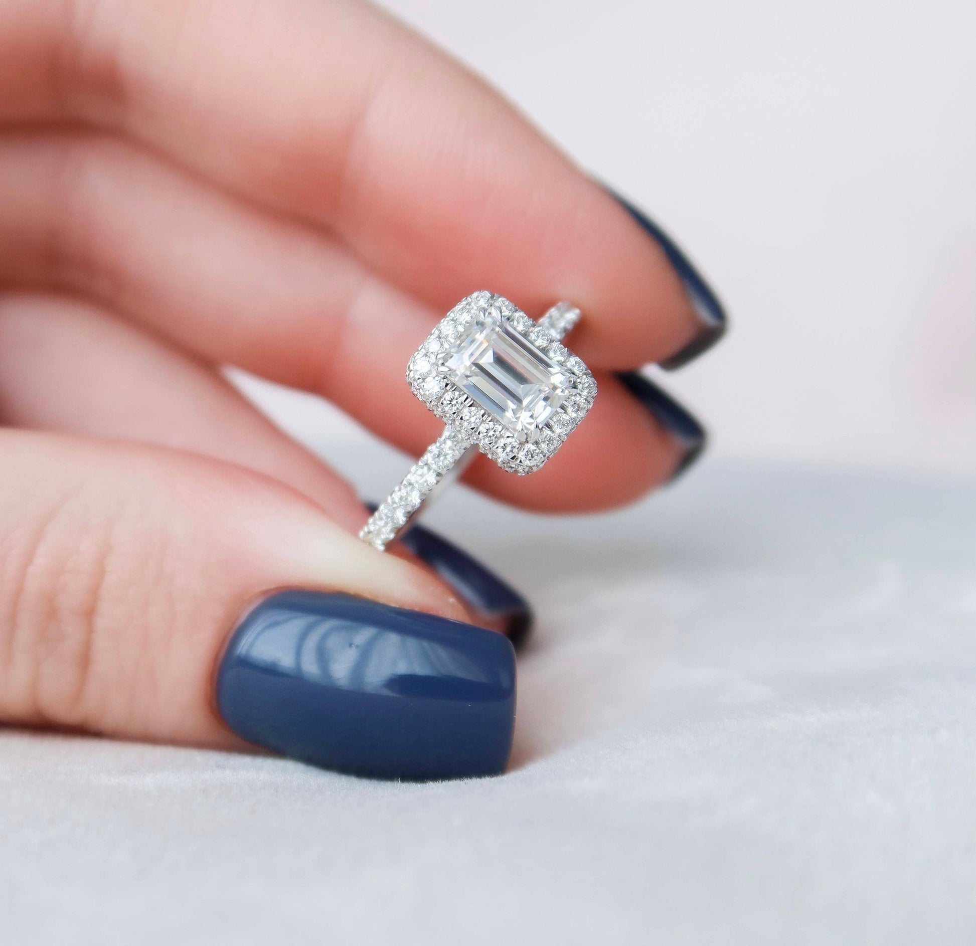 1 CT Emerald Halo & Pave Moissanite Engagement Ring