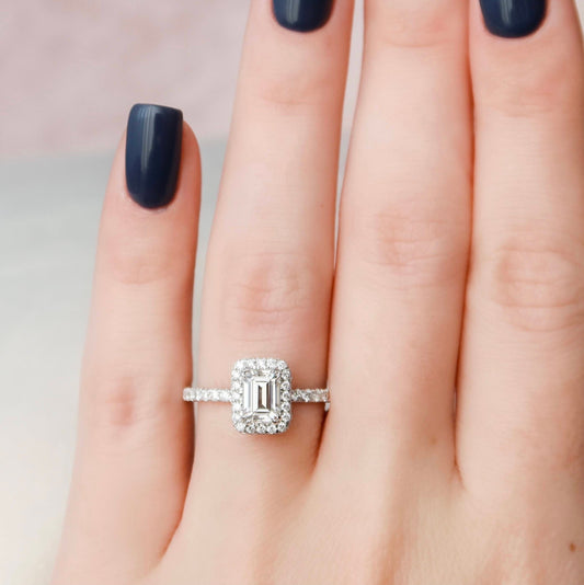 1 CT Emerald Halo & Pave Moissanite Engagement Ring